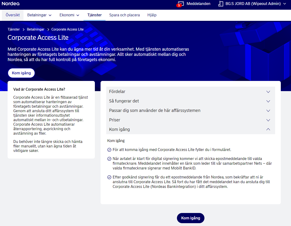 Nordea-kund i Kleer (skärmbild 3 av 3)