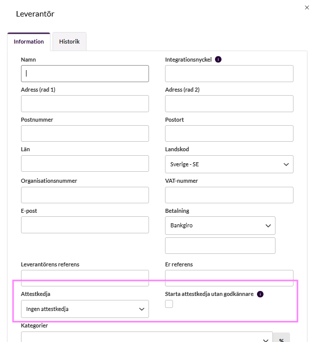 Starta en attestkedja (skärmbild 1 av 3)