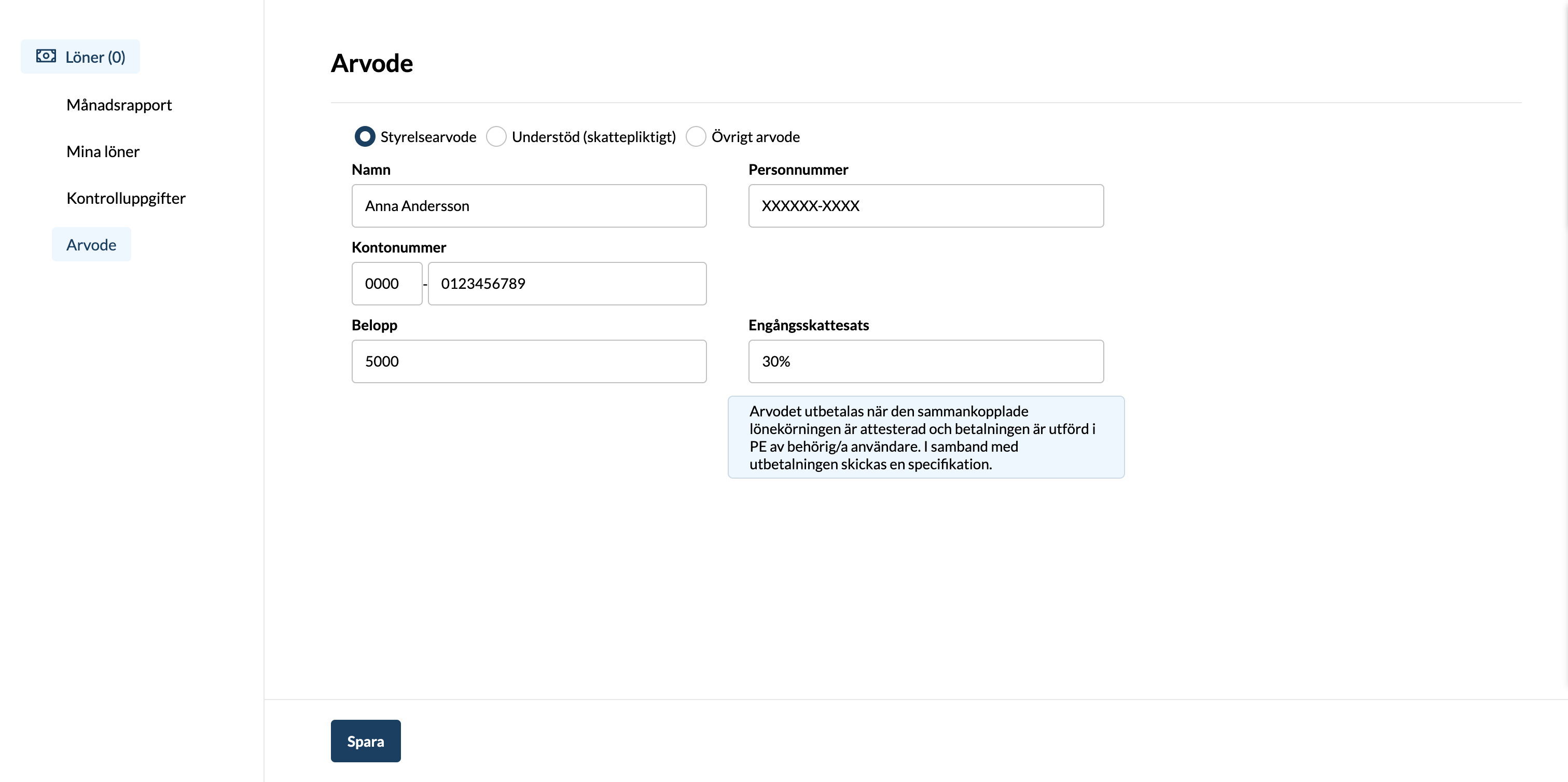 Alternativ 1 - mottagaren registrerar sitt arvode