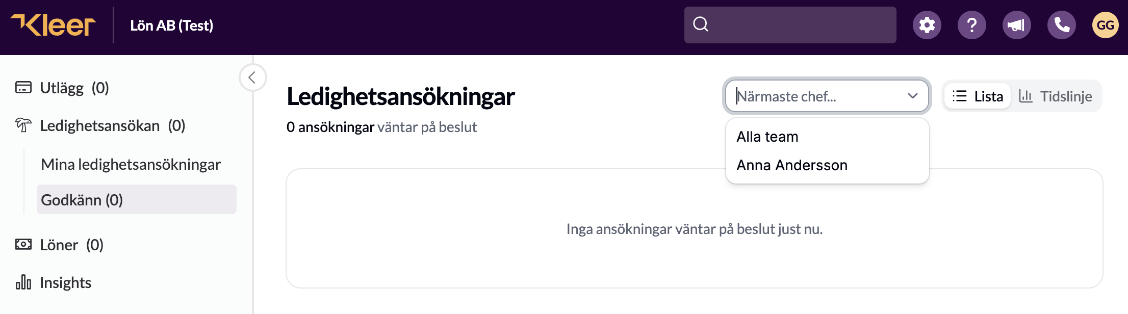 Godkänna ansökningar som högre chef